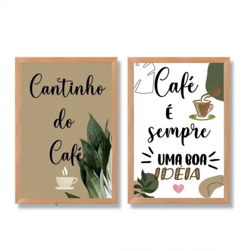 Kit 2 Quadros Cantinho do Café com Moldura e Vidro 30x40cm