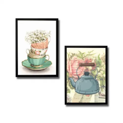 kit 2 quadros decorativo pra cozinha moldura e vidro 20x30