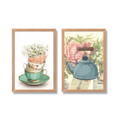 kit 2 quadros decorativo pra cozinha moldura e vidro 20x30