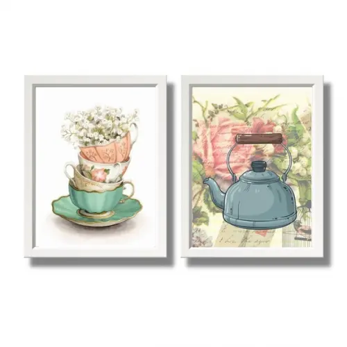 kit 2 quadros decorativo pra cozinha moldura e vidro 20x30