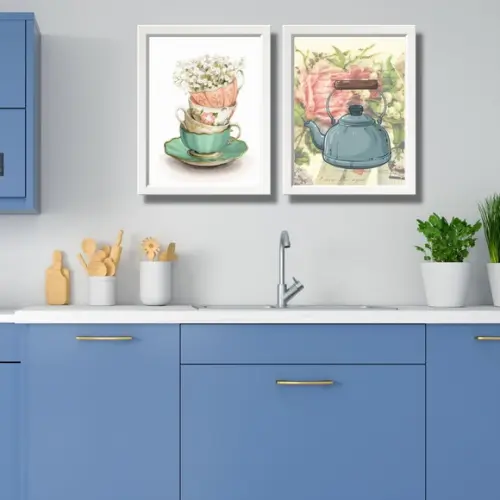 kit 2 quadros decorativo pra cozinha moldura e vidro 20x30