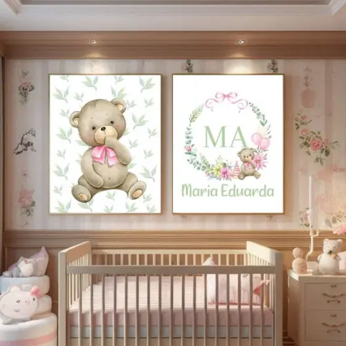 Kit 2 Quadros Decorativos Personalizado Quarto de Menina