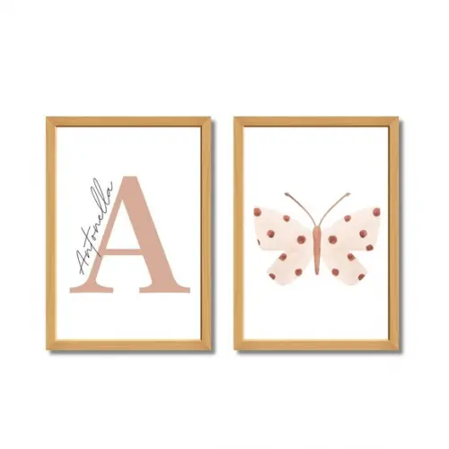 Kit 2 Quadros Decorativos Personalizado Borboleta Menina