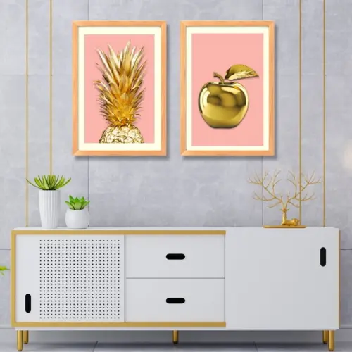 Kit 2 Quadros Frutas Grande para Cozinha 33x43 c/ Vidro
