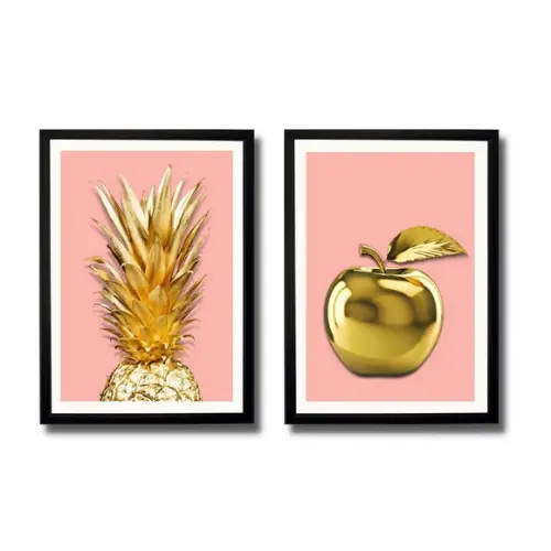 Kit 2 Quadros Frutas Grande para Cozinha 33x43 c/ Vidro