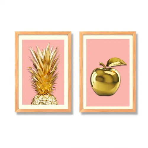 Kit 2 Quadros Frutas Grande para Cozinha 33x43 c/ Vidro