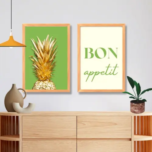 Kit 2 Quadros para Cozinha Gourmet Bon Apetit 33x43 c/ Vidro