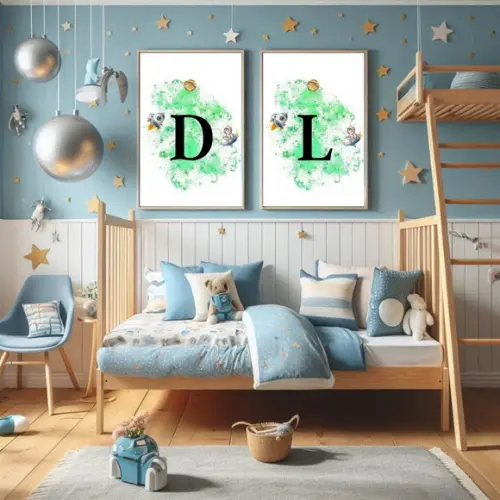 Kit 2 Quadros Personalizados Iniciais Nome Irmãos 33x43 cm