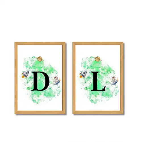 Kit 2 Quadros Personalizados Iniciais Nome Irmãos 33x43 cm