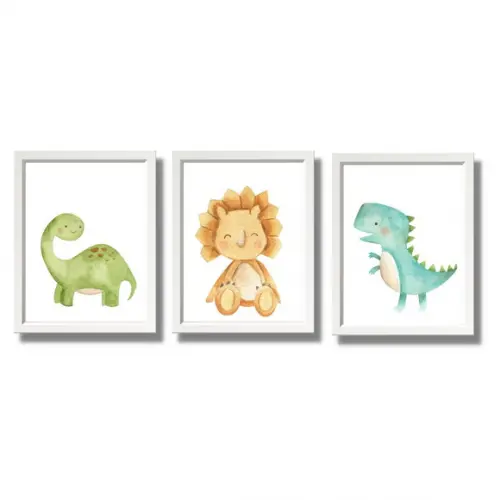 Kit 3 Quadrinhos Dinossauro Quarto de Bebe 33x43cm