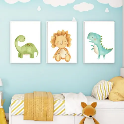 Kit 3 Quadrinhos Dinossauro Quarto de Bebe 33x43cm