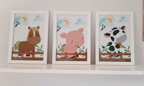 Kit 3 Quadro Infantil Fazendinha Decoracao Quarto de Bebe