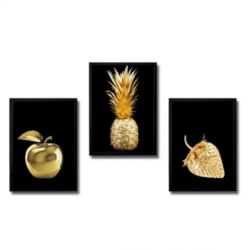 Kit 3 Quadros Decorativo para Cozinha com Moldura 33x43 cm
