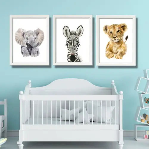 Kit 3 Quadros Decorativos Safari Leao Elefante Zebra 33x43cm