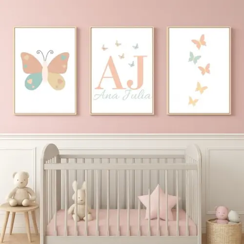 Kit 3 Quadros Menina Quarto Infantil Decoração Fofa 33x23 cm