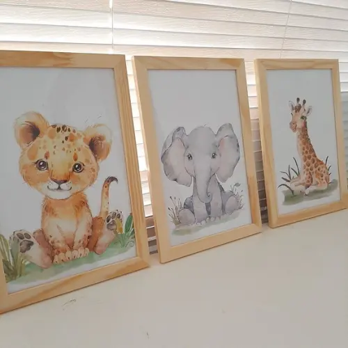 Kit 3 Quadros Safari Baby 33x43cm