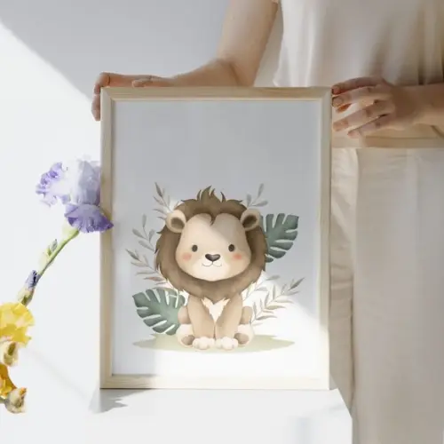 Kit 3 Quadros Safari para Quarto de Bebê Infantil |com Vidro