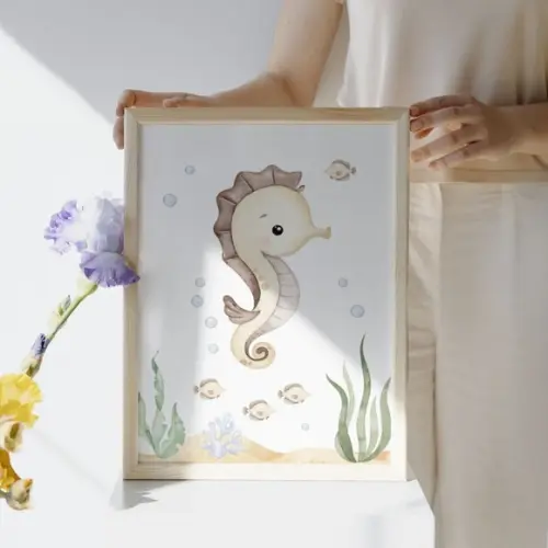 Kit 6 Quadros para Quarto Infantil | Fundo do Mar Aquarela