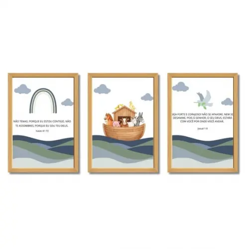 Kit de Quadros Bíblicos Arca de Noé com Animais da Fazenda