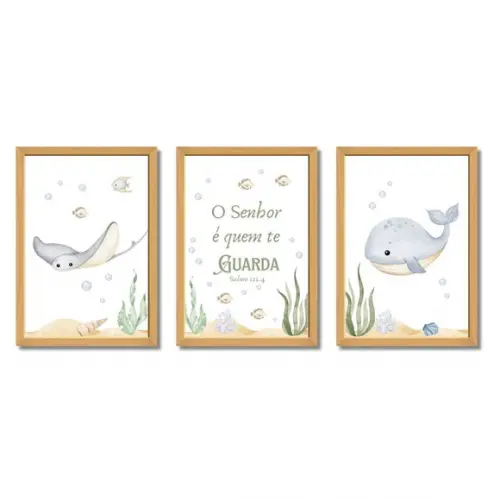 Kit de Quadros Infantil | Fundo do Mar Frase Bíblica