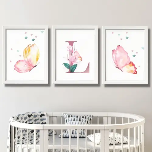 Kit de Quadros para Quarto de Menina com Moldura e Vidro