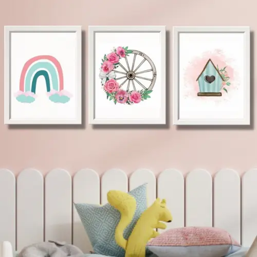 kit de quadros para quarto de menina com moldura e vidro