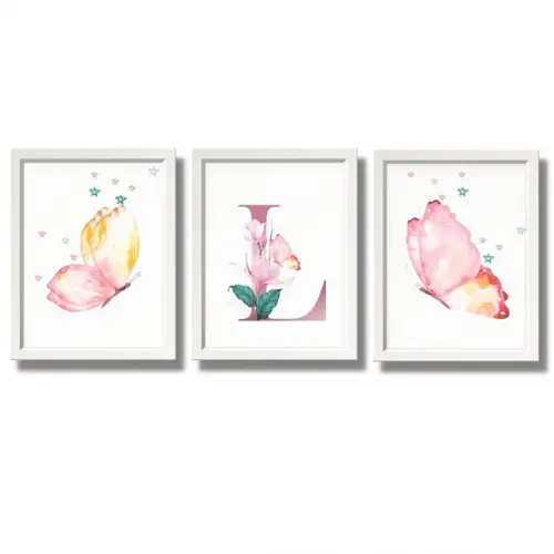Kit de Quadros para Quarto de Menina com Moldura e Vidro