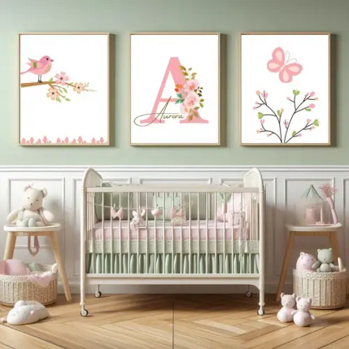 Kit de Quadros para Quarto de Menina Jardim Borboleta Nome