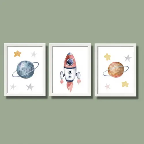 Kit Quadrinhos Astronauta Moldura Branca com Vidro 20x30 cm
