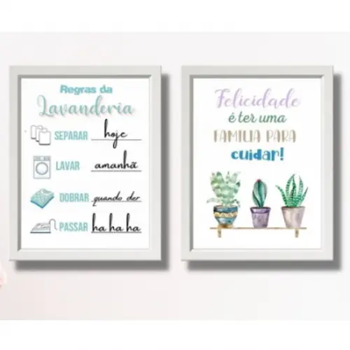 Kit Quadro Area Lavanderia 20x30 Moldura com Vidro