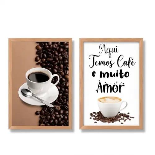 kit quadro café cozinha com frases modernos 20x30 com vidro