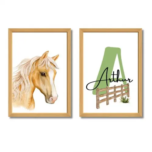 Kit Quadro Cavalo Personalizado Infantil Quarto de Menino