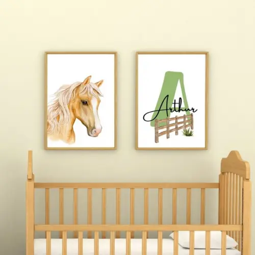 Kit Quadro Cavalo Personalizado Infantil Quarto de Menino