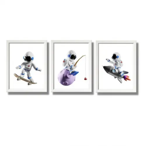 Kit Quadro Decorativo Astronauta Infantil Quarto Bebe 20x30