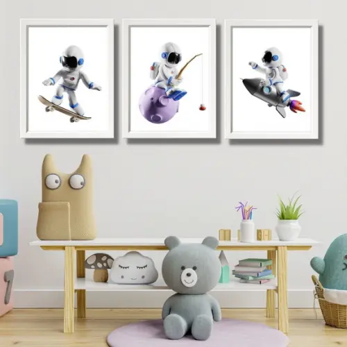 Kit Quadro Decorativo Astronauta Infantil Quarto Bebe 20x30