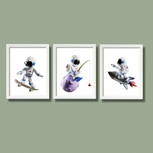 Kit Quadro Decorativo Astronauta Infantil Quarto Bebe 20x30