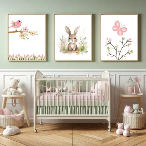 Kit Quadro Decorativo com Vidro Quarto de Menina Borboleta