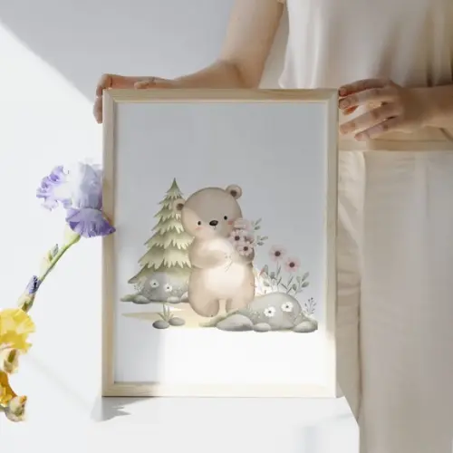 Kit Quadro Decorativo Infantil Animais da Floresta com Vidro