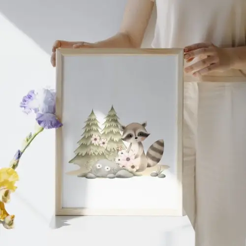 Kit Quadro Decorativo Infantil Animais da Floresta com Vidro