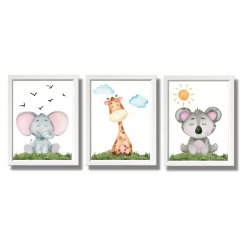 Kit Quadro Decorativo Infantil Tema Safari 33x43 cm