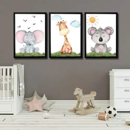 Kit Quadro Decorativo Infantil Tema Safari 23x33 cm