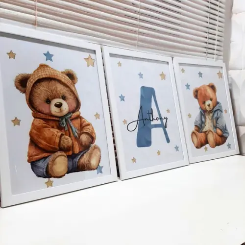 Kit Quadro Decorativo para Quarto de Bebê Urso Personalizado
