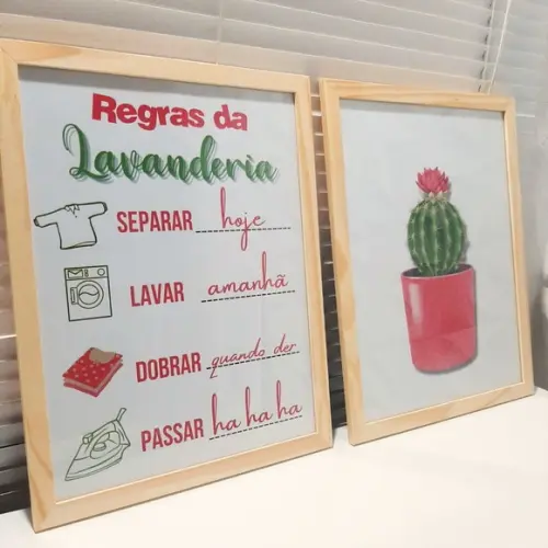 Kit Quadro Decorativo Lavanderia Frases Divertidas 33x43cm