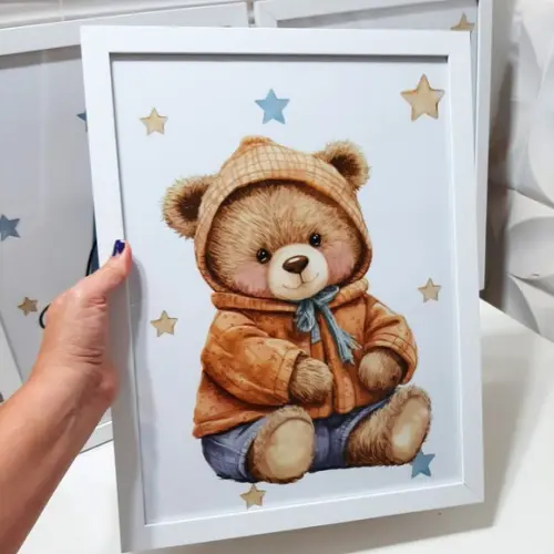 Kit Quadro Decorativo para Quarto de Bebê Urso Personalizado