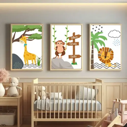 Kit Quadro Decorativo para Quarto de Menino Infantil Safari