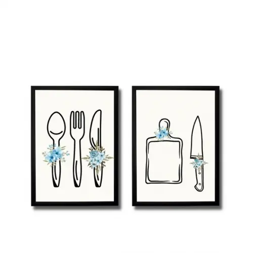 Kit Quadro Decorativo pra Cozinha com Moldura e Vidro