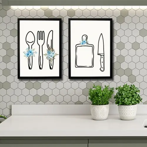 Kit Quadro Decorativo pra Cozinha com Moldura e Vidro
