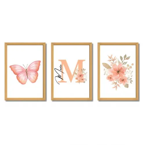 Kit Quadro Infantil Borboletas Personalizado Moldura e Vidro