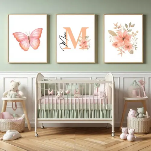 Kit Quadro Infantil Borboletas Personalizado Moldura e Vidro