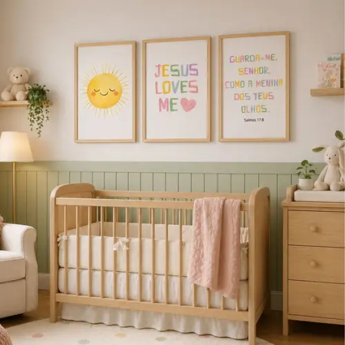 Kit Quadro Infantil Bíblicos Versículos Moldura com Vidro
